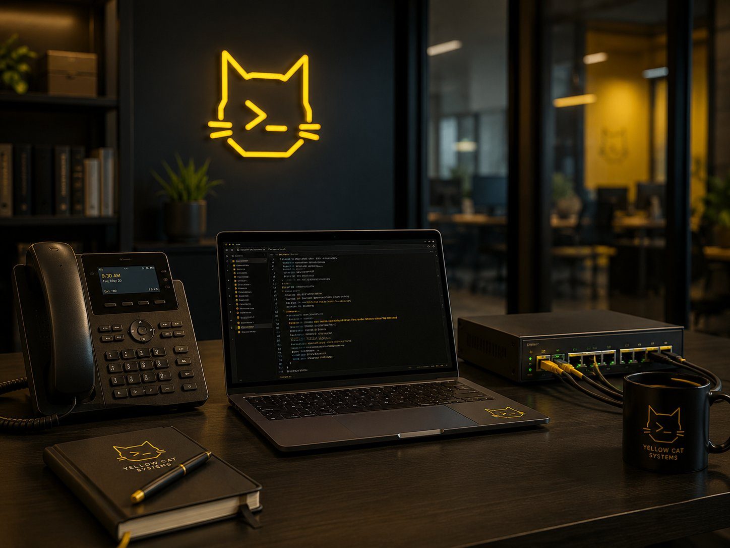 Small business desk phone and office technology setup